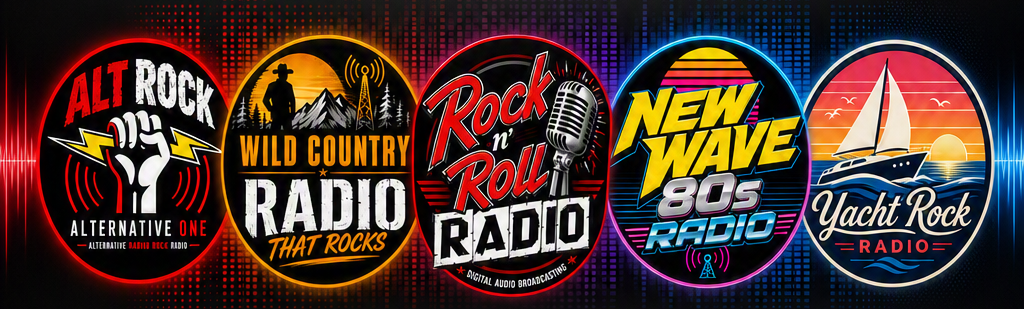 New Wave Radio, Yacht Rock Radio, Rock ’n’ Roll Radio, The Alternative One! and Wild Country Radio